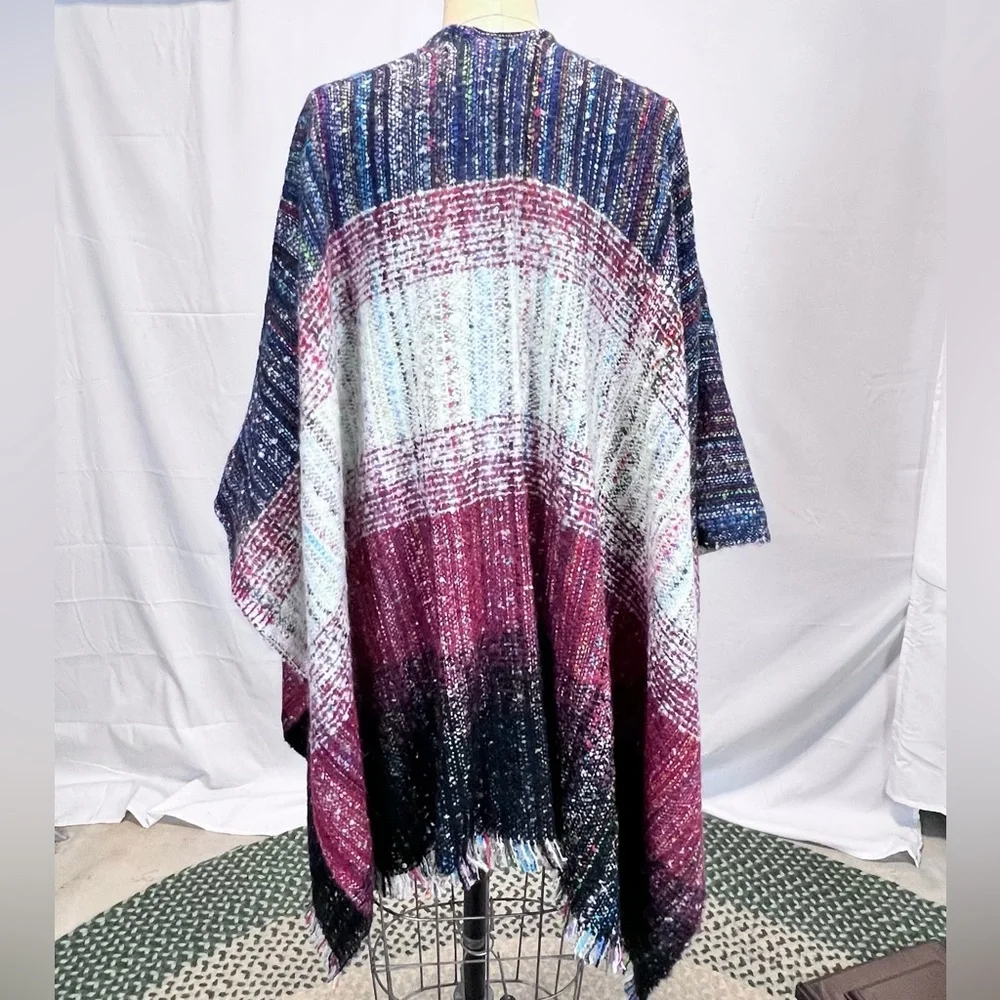 Red gray stripe wrap maxi‎ long length cape shawl poncho scarf pinklicious new